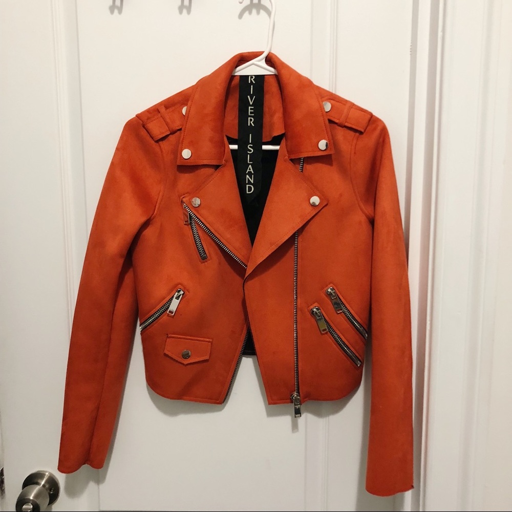River Island Orange Suede Moto Jacket